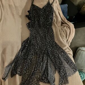 Floral one of a kind strapless Black Dress hand styled